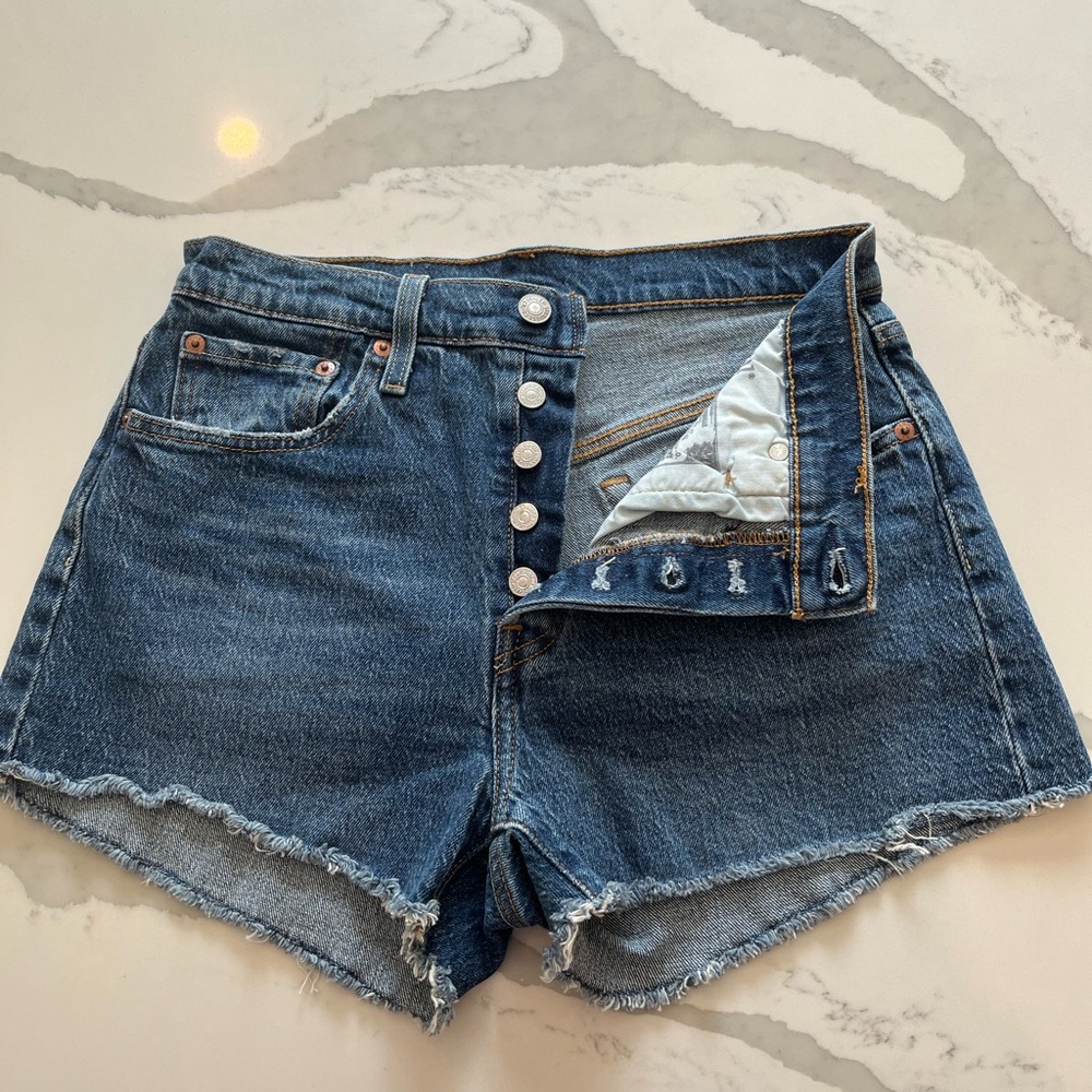 Levi's Dark Blue Button Fly Jean Shorts
